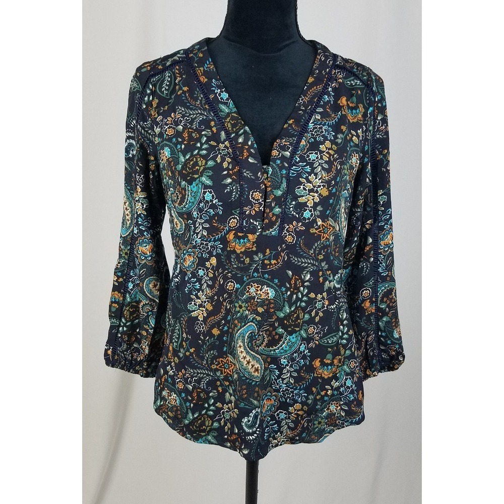 esra women S‎ blouse floral boho long sleeve elastic cuff cottagecore dark Fairy